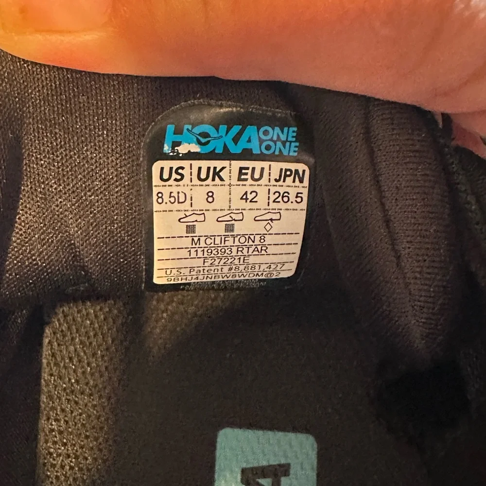 Hoka One One Clifton 8.5D Blue/Navy/Red Running Shoes - Picture 5 of 7